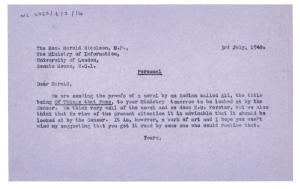 Image of typescript letter from The Hogarth Press to Harold Nicolson (03/07/1940) page 1 of 1 