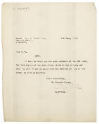 Image of typescript letter from Peggy Belsher to R. & R. Clark Limited (08/06/1931) page 1 of 1