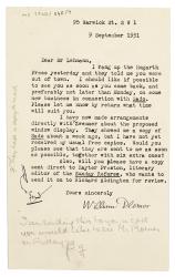 Image of typescript letter from William Plomer to The Hogarth Press (09/09/1931) page 1 of 1