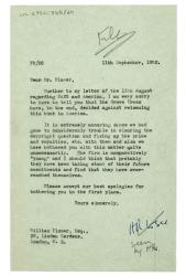 Image of typescript letter from Piers Raymond to William Plomer (11/09/1952) page 1 of 1