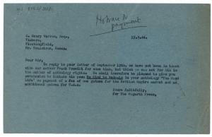 Image of typescript letter from The Hogarth Press to Clarence Henry Warren (15/09/1944) page 1 of 1