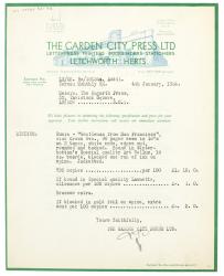 Image of typescript letter from The Garden City Press Ltd to The Hogarth Press (04/01/1934) page 1 of 2