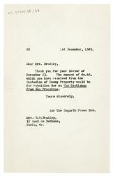 Image of typescript letter from Aline Burch to Jenny Bradley (01/12/1949) page 1 of 1