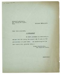 Image of typescript letter from The Hogarth Press to Francesca Allinson (20/10/1937) page 1 of 1