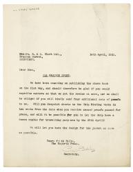 Image of typescript letter from Peggy Belsher to R. & R. Clark (14/04/1931) page 1 of 1