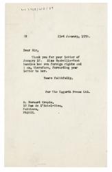 Image of typescript letter from Aline Burch to Bernard Crepin (23/01/1950) page 1 of 1