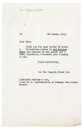 Image of typescript letter from Aline Burch to Libraire Naville & Cie (05/03/1951) page 1 of 1
