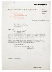 Image of typescript letter from Percy Lund Humphries Ltd to The Hogarth Press (17/12/1937) page 1 of 1