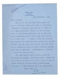 Image of typescript letter from Vita Sackville-West to Leonard Woolf (20/11/1928) page 1 of 2