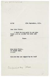 Image of typescript letter from Leonard Woolf to Mary Fisher (25/09/1951) page 1 of 1