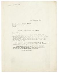 Image of typescript letter from The Hogarth Press to Julia Strachey (18/01/1933) page of 1