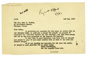 Image of typescript letter from The Hogarth Press to Julia Strachey (01/05/1947) page 1 of 1