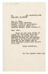 Image of typescript letter from The Hogarth Press to Central Office of Information (03/09/1948) page 1 of 1