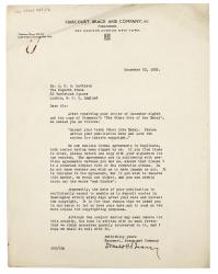 Image of typescript letter from Donald Brace to Angus Davidson (23/12/1925) page 1 of 1