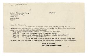 Image of typescript letter from The Hogarth Press to Edward Thompson (20/06/1945) page 1 of 1