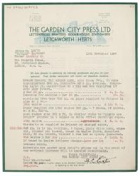 Image of typescript letter from The Garden City Press to The Hogarth Press (11/11/1937) page 1 of 2 