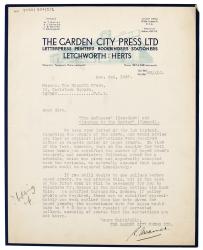 Image of typescript letter from The Garden City Press to The Hogarth Press (2/12/1937)  page 1 of 1
