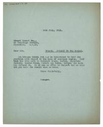 Image of typescript letter from Norah Nicholls to Edward Upward (14/07/1938) page 1 of 1
