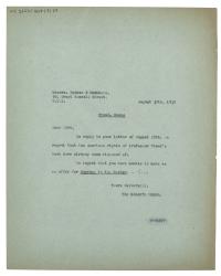 Typescript letter from Norah Nicholls to Harper & Brothers Publishers  (30/08/1938) page 1 of 1