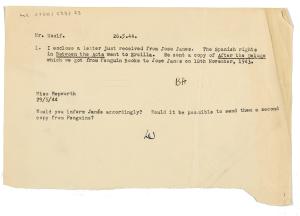 Image of typescript notes between Barbara Hepworth and Leonard Woolf (26/05/1944-29/05/1944) page 1 of 1
