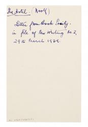 image of filing Note concerning The Hotel by Leonard Woolf page 1 of 1