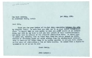 Image of typescript letter from John Lehmann to The Book Society (03/07/1941) 