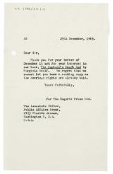 Image of typescript letter from Aline Burch to Public Affairs Press (29/12/1949) page 1 of 1