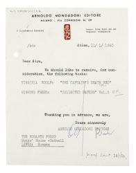 Image of a Letter from Arnoldo Mondatori Editore to The Hogarth Press (11/01/1950)