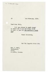 Image of typescript letter from Aline Burch to Vanessa Bell (02/02/1950) page 1 of 1