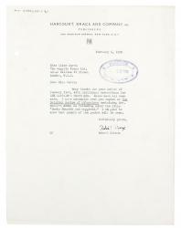 Image of typescript letter from Robert Giroux to Aline Burch (06/02/1950) page 1 of 1