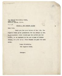 image of typescript letter from John Lehmann to The Oxford University Press (15/01/1932) page 1 of 1