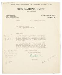 Image of typescript letter from Elkin Matthews Limited to The Hogarth Press (27/09/1934) page 1 of 1