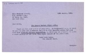 etter Image of typescript letter from The Hogarth Press to F. S. Crofts & Co Publishers(12/08/1940) page 1 of 1