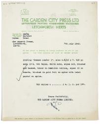 Image of typescript letter from The Garden City Press Ltd to The Hogarth Press (07/07/1942) page 1 of 1