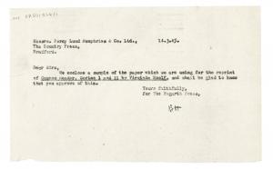 Image of typescript letter from the Barbara Hepworth to Percy Lund Humphries & Company (14/03/1945) page 1 of 1