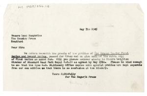 Image of typescript letter from Barbara Hepworth to Percy Lund Humphries & Company (07/05/1945)  page 1 of 1