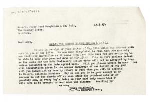 Image of typescript letter from the Hogarth Press to Percy Lund Humphries & Company (14/05/1945) page 1 of 1