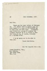 Image of typescript letter from Aline Burch to Bow Library (22/11/1954)  page 1 of 1