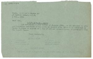 Image of typescript letter from Leonard Woolf to Pearn Pollinger and Higham Ltd (05/02/1943  page 1 ( partial typescript document on the back)