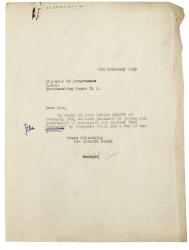 Image of typescript letter from Miss Scott Johnson to The British Broadcasting Corporation (BBC) (06/02/1933) page 1 of 1