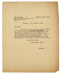 Image of typescript letter from The Hogarth Press to Day's Library Ltd (28/02/1935) page 1 of 1
