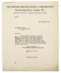 Image of a Letter from The British Broadcasting Corporation (BBC) to The Hogarth Press (20/12/1935)