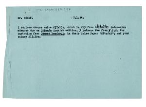 Image of typescript nternal memo to Leonard Woolf (07/01/1944) page 1 of 1