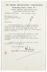 Image of a Letter from The British Broadcasting Corporation (BBC) to The Hogarth Press (15/11/1945)