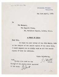 Image of typescript letter from G. S. Dutt to The Hogarth Press (21/04/1938) page 1 of 1