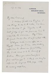 Image of handwritten letter from E. M. Forster to Leonard Woolf (17/02/1924) page 1 of 2