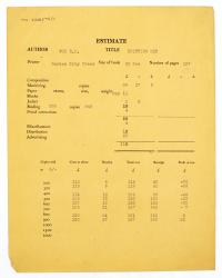 Image of typescript document regarding printing, binding and distribution estimate relating to 'Drifting Men'  page 1 of 1