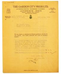 Image of typescript letter from The Garden City Press Ltd to The Hogarth Press (29/08/1930) page 1 of 2
