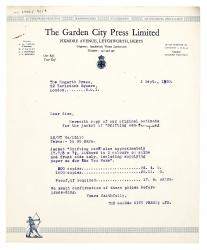 Image of typescript letter from The Garden City Press Ltd. to The Hogarth Press (03/09/1930) page 1 of 1