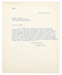 Image of typescript letter from Leonard Woolf to Donald Brace (26/07/1929) page 1 of 1